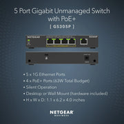 NETGEAR GS305P-300NAS 5-Port PoE Gigabit Ethernet Unmanaged Switch