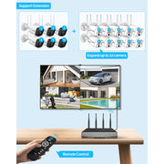 OOSSXX 5MP 6-Camera Wireless Security System with Dual Antenna WiFi, 130 Wide-Angle Outdoor Cameras, 4K 16CH NVR