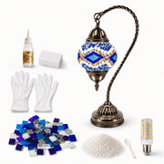 Mehoom DIY Turkish Moroccan Table Lamp Making Kit with Mosaic Tiles, Dual-Color LED, Bronze Electroplated Iron Base, Swan Neck Multicolor, 4.5x15 in, HGD0128M-D