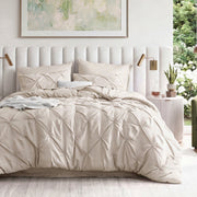 U By Bedsure Queen Comforter Set, 7-Piece Pinch Pleat Bedding, All-Season Microfiber Comforter with Sheets and Pillowcases, Beige