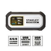 Stanley LJ18F 1800 amp Lithium Jump Starter with 30W USB-C and 15W USB-A
