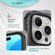 Speck 150707-3247 CandyShell Grip Case iPhone 16 Pro - Slim MagSafe - Black Glitter/Steel Black