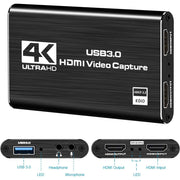 DIGITNOW 4K Audio Video Capture Card, HDMI USB 3.0 Video Capture Device, Full HD 1080P, Microphone Input, Black, V316