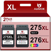 AUMOK 275 276 Ink Cartridges Replacement for Canon 275 276 Ink for PIXMA TS3520 TS3522 TS3500 TR4720 TR4722 TR4700 Printer (1 Black, 1 Color)