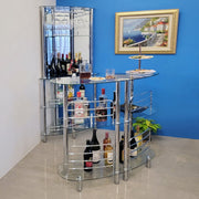 Mango Steam Chrome 3-Tier Corner Bar Tower with Tempered Glass Shelves and Mirrored Panels, Modern Home Bar Furniture, 31.5 in L x 15.75 in W x 73 in H, 20081