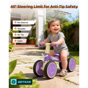 Gotrax BA1 Baby Balance Bike, 4 Wheels, 7 in EVA Silent Wheels, Sturdy Steel Alloy Frame, Ergonomic Soft Seat, Lightweight, Quick Assembly, Black