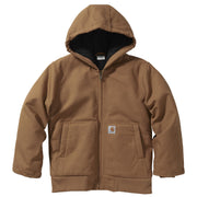 Carhartt Boys Flannel Quilt-Lined Hooded Canvas Jacket, Insulated Pockets, Brown, X-Large, CP8545