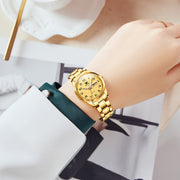 OLEVS 5567 Ladies Quartz Wrist Watch, Two-Tone Gold Plated Stainless Steel, Analog Quartz Movement, Digital Date Display, Luminous Hands, Waterproof