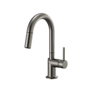 Brizo Odin Kitchen Faucet, 1.8 GPM Single Hole Pull Down Prep Bar, Arc Spout, Luxe Steel, Single Handle, 63975LF-LHP