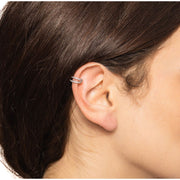 Believe By Brilliance Fine Silver Plated Four Pair Earring Set with Ear Cuff, Cubic Zirconia and Simulated Pearl, Silver