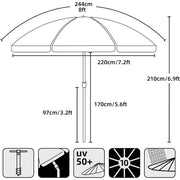 AMMSUN TS71122-STP 8FT Large Heavy Duty Beach Umbrella with Sand Anchor UPF50+ Tilt Shelter Outdoor, Stripe Blue
