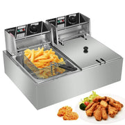 Zimtown MSGT2628011602-1 12L 5000W Professional Dual Tank Stainless Steel Electric Countertop Deep Fryer