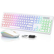 Wagpak Wireless Keyboard and Mouse Combo, RGB Backlit, Rechargeable, 2.4GHz Wireless, Quiet 108-Key Keyboard, Cloud White