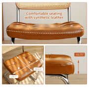 JXXRZ Rattan Dining Chairs Set of 2, Mid Century Modern Kitchen Side Chairs, Faux Leather Upholstered, Brown, WALJXXRZ250814
