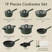 Carote 19pcs Pots and Pans Set, Detachable Handle Nonstick Cookware Set, Induction Kitchen Cookware Sets Non Stick with Removable Handle, Rv Cookware