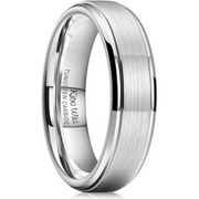 King Will Basic 8mm Silver Tungsten Carbide Wedding Ring, Matte Brushed Finish, Polished Step Edge, Comfort Fit, Size 10