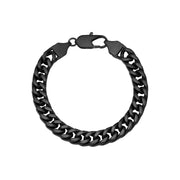 Brilliance Fine Jewelry TS12823 Men's Black Stainless Steel Curb Link Chain Bracelet - 8.75 Inch, 10 mm Width
