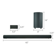onn 100135495 Bluetooth 5.1.2 Channel Surround Soundbar System with Dolby Atmos, 42, Black