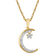 Brilliance Fine Jewelry 0.1 Carat T.W. Diamond Crescent Moon and Star Pendant in 10K Gold, Brilliant Diamonds
