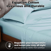 Luxor Treasures Superior Egyptian Cotton Blend Sheet Set, 400 Thread Count, Deep Pocket, Light Blue, Queen