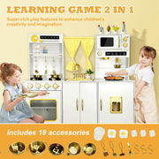 IYofe TTCMF008WE Wooden Pretend Play Kitchen Set, Extra-Large Interactive Toy with Realistic Sounds, Pull-Down Oven, Removable Silver Sink, 18 Accessories, White