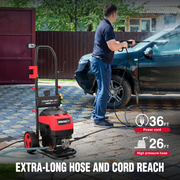 Powersmart USA DW1026A Electric Pressure Washer, 2600 PSI, 1.4 GPM, Turbo and Multi-Angle Nozzles, 27ft Hose, 35ft Cord, Metal Spray Wand, 8-Inch Wheels