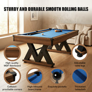 Pickports 84-Inch Pool Table with Rustic Brown Finish, W-Shaped Legs, Royal Blue Cloth, Regulation Size