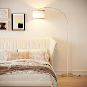 SUNMORY Arc Floor Lamp, Gold, 75in Tall, 3 Color Temperature, 9W A19 LED Bulb Included, Foot Switch, Hanging Linen Drum Shade, Adjustable Rotatable Head