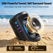 VEAT00L S16 Wireless Portable Bluetooth Speaker, 20W Powerful Bass, IPX7 Waterproof, Bluetooth 5.4, RGB LED Lights, TWS Pairing, Black