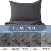 Quilt Set Queen Size - Lightweight Quilts Summer Bedspreads for All Season 3 Piece (1 Quilt  2 Pillow Shams) - Dark Grey