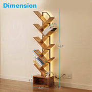 Casacomoda 8 Tier Tree Bookshelf with Customizable LED Lights, Floor Standing Storage Shelf for Home Office and Living Room