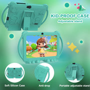 NOVOJOY NVQ8K-green  Kids Tablet, 7 Inch Android, 1.5GHz ARM Processor, 4GB RAM, 32GB Storage, Dual Cameras, WiFi Bluetooth, Protective Silicone Case, Green