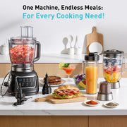 HoninJoy All-in-One Blender & Food Processor, 1300W Motor, 68 oz Glass Jar, 6-in-1 Multi-Function with 4 Preset Auto-iQ Programs, Black, FP12