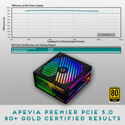 Apevia ATX-PM850W PCIe 5.0 Premier 850W 80+ Gold Certified Semi-Modular Gaming Power Supply with Active PFC and 366 RGB Light Modes