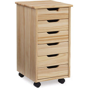 Linon Home Decor Products 98940NAT-01-KD Corinne Six Drawer Storage Natural Rolling Cart