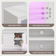 Bestier 80 Inch TV Stand, White High Gloss, RGB LED Lights, Storage Cabinet, Modern Fluted Console