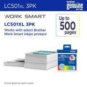 Brother LC501XL3PKW 3-Pack High Yield Cyan, Magenta, Yellow Printer Ink Cartridges