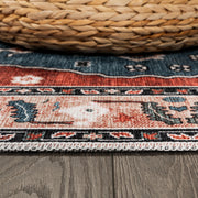 CAMILSON Printed Oriental Retro Vintage Distressed Indoor Area Rug, Red, 8x10, Non-Shedding, Ultra Thin, Stain Resistant, Chenille and Cotton RAIN4001-RED-8x10