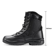 NORTIV8 Men's Military Tactical Work Boots, Leather and Breathable Fabric, Side Zipper with Hook-Loop Strap, Ankle-High, Black, 8in Shaft