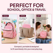 PoppiKids Bento Lunch Box Set with 4-Section Leak Proof Container, Insulated Stainless Steel Thermos Food Jar, Spoon and Fork Utensils, Insulated Lunch Bag, Pink