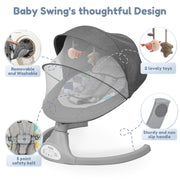 Bioby BB006H Infant Swing Rocker with Remote Control, 5 Sway Speeds, Bluetooth Music, Grey
