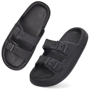 VONMAY VS-ZG-02 Pillow Slippers, Unisex Adjustable Double Buckle EVA Sandals, Black