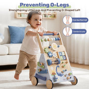 OROLIVING Wooden Baby Push Walker with Multicolor Activity Center, Toddler Learning to Walk and Sit-to-Stand Toy for 1 Year Old