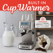 Gourmia Slim Espresso Machine, 20-Bar Italian Pump, LCD Display, Milk Frother, 1350W, Stainless Steel, GCM3110