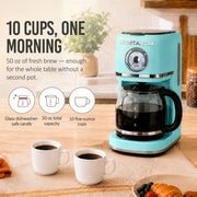 Nostalgia Classic Retro Coffee Maker, 10-Cup Capacity, One Button Brewing, Aqua, Reusable Filter, Auto Shut-Off NCRCOF10AQ6A