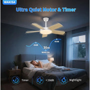 Kaqinu Ceiling Fans with Lights, Remote Control, and App, 45-Inch Modern Ceiling Fans, 6 Speeds, 3 Colors for Indoor Use (White)