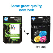 HP X4D92AN#RFD 64 Tri-color/Black Ink Cartridges Combo 2-Pk