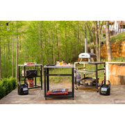 NUUK 32in Outdoor Prep Station Grill Cart, Stainless Steel Top, Black Steel Frame, Three Shelves, Movable with Wheels and Handle, MC610