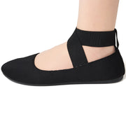 Alpine Swiss Peony Ballet Flats for Women, Elastic Ankle Strap, Round Closed Toe, Padded Comfort, Black