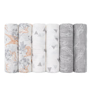 Gllquen Baby Organic Cotton Muslin Swaddle Blankets, Bamboo-Cotton Blend, Jungle Exploration Design, 27 x 27 in, 6-Pack